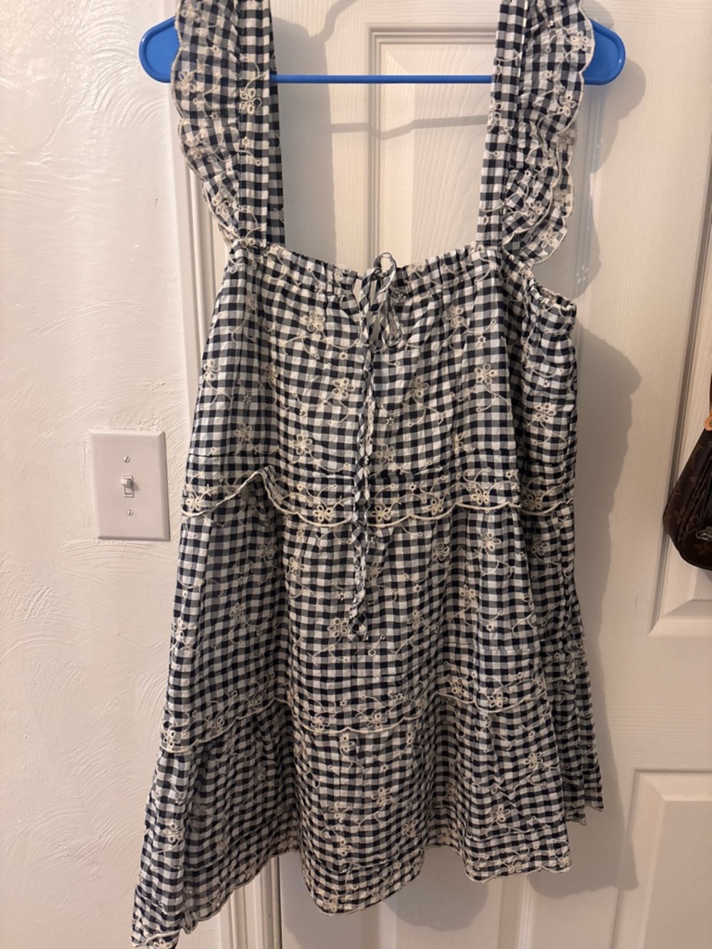 Altar'd State Navy & White Gingham Ruffle Sundress